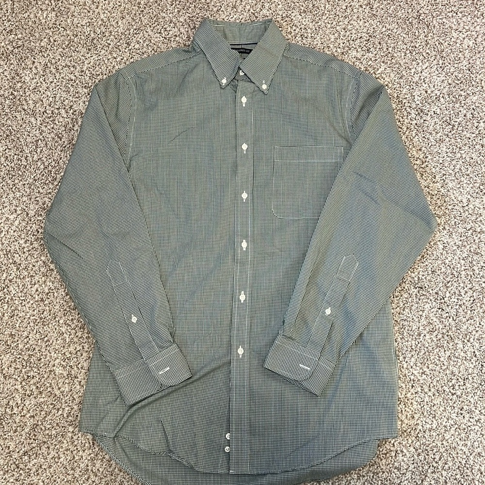 Jos A Banks green checkered buttondown